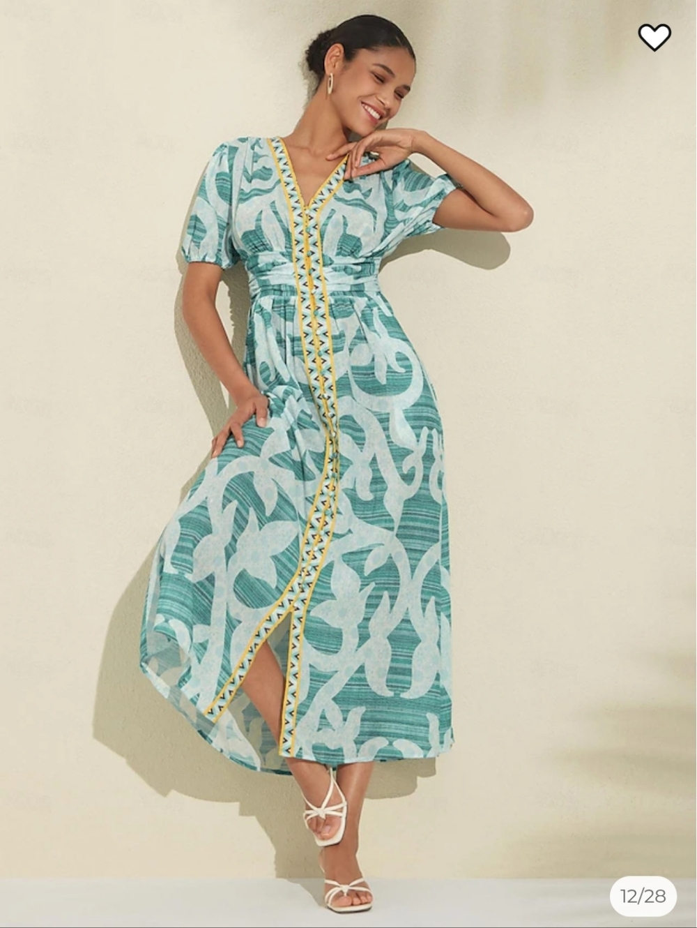 Ador Turquoise Blue Puff Sleeve V-Neck Maxi Dress Pockets Size M Vacation Party